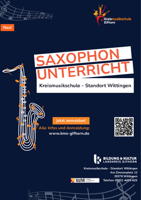 Flyer für neues Saxofon-Angebot in Wittingen
